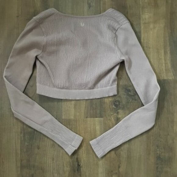 FP Movement by Free People Cropped Ribbed Button Front Sweater XS Taupe Long Sle - Picture 5 of 8